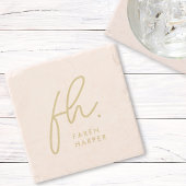 Monogram Modern Script Elegant Blush Pink Gold Stenen Onderzetter