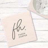 Monogram Modern Script Elegant Blush Pink Stenen Onderzetter