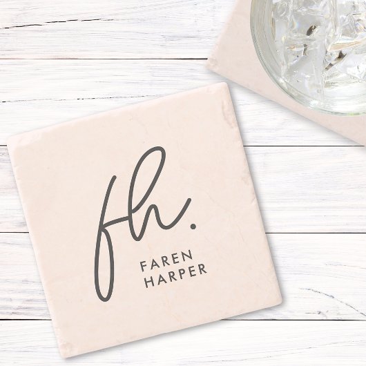 Monogram Modern Script Elegant Blush Pink Stenen Onderzetter