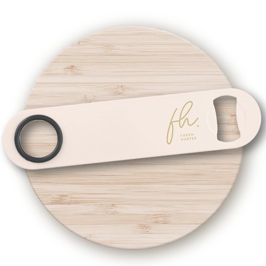 Monogram Modern Script Girly Feminine Blush Gold Speed Flessenopener
