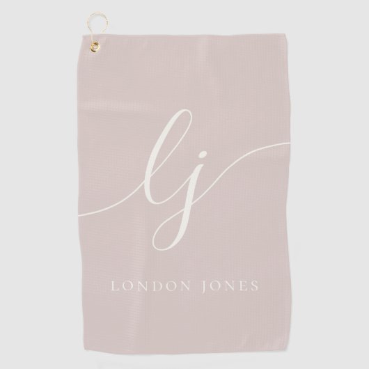 Monogram Modern Script Naam Elegant Vrouwelijk Roz Golfhanddoek (Voorkant)
