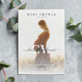 Monogram Modern Script Photo Baby shower Kaart