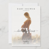 Monogram Modern Script Photo Baby shower Kaart (Voorkant)