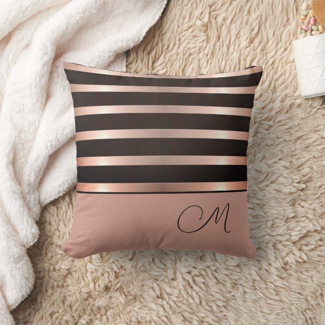 Monogram Modern Shimmery Pink Stripes Sierkussen (Deken)