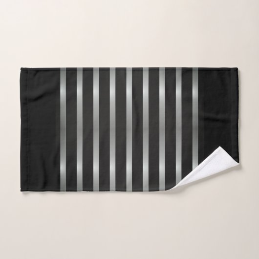 Monogram Modern Silver Stripes op zwart Bad Handdoek (Handdoek)