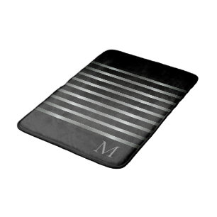 Monogram Modern Silver Stripes op zwart Badmat