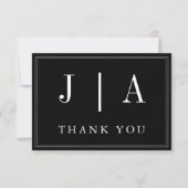 Monogram Modern Simple Black and White Wedding Bedankkaart (Voorkant)