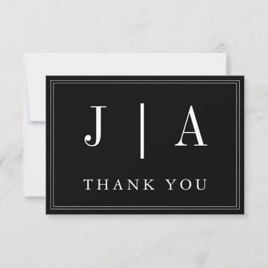 Monogram Modern Simple Black and White Wedding Bedankkaart (Voorkant)