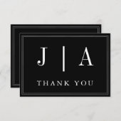 Monogram Modern Simple Black and White Wedding Bedankkaart (Voorkant / Achterkant)