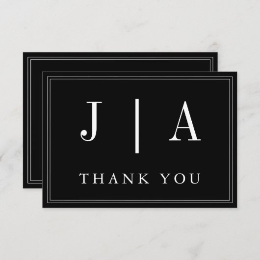 Monogram Modern Simple Black and White Wedding Bedankkaart (Voorkant / Achterkant)