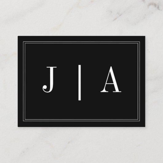 Monogram Modern Simple Black and White Wedding Informatiekaartje (Achterkant)