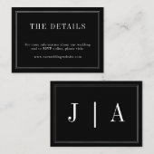 Monogram Modern Simple Black and White Wedding Informatiekaartje (Voorkant / Achterkant)