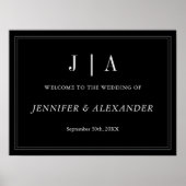 Monogram Modern Simple Black and White Wedding Poster (Voorkant)
