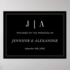 Monogram Modern Simple Black and White Wedding Poster