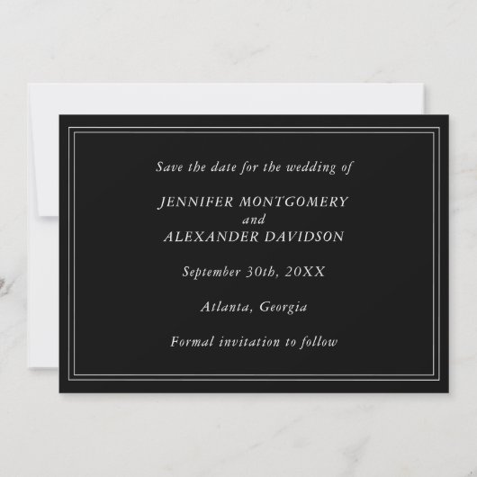 Monogram Modern Simple Black and White Wedding Save The Date (Achterkant)