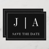 Monogram Modern Simple Black and White Wedding Save The Date (Voorkant / Achterkant)