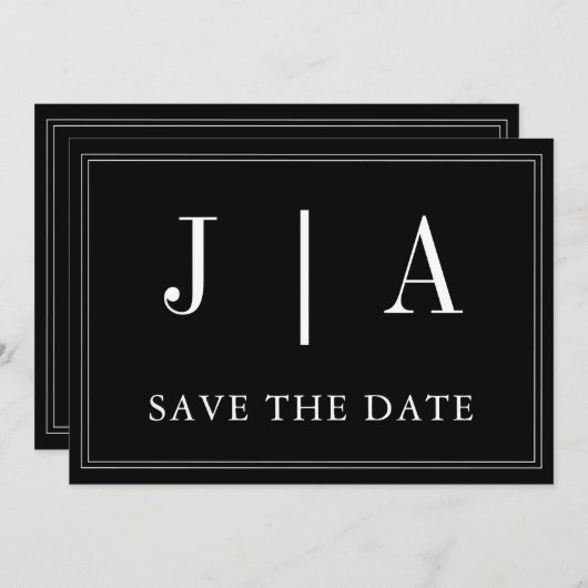 Monogram Modern Simple Black and White Wedding Save The Date (Voorkant / Achterkant)