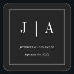 Monogram Modern Simple Black and White Wedding Vierkante Sticker<br><div class="desc">Een simpel en stijlvol monogram zwart-wit minimalistisch trouwontwerp voor het gelukkige paar dat trouwfeesten en cadeautassen aan gasten wil geven. De typografische tekst van het ontwerp is klantgericht en kan met de namen en de initialen van de bruid en de groom worden gepersonaliseerd. De editable tekst kan ook met een...</div>