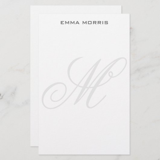 Monogram Modern Simple Minimalist Plain Briefpapier (Voorkant / Achterkant)
