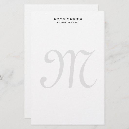 Monogram Modern Simple Minimalist Plain Briefpapier (Voorkant / Achterkant)