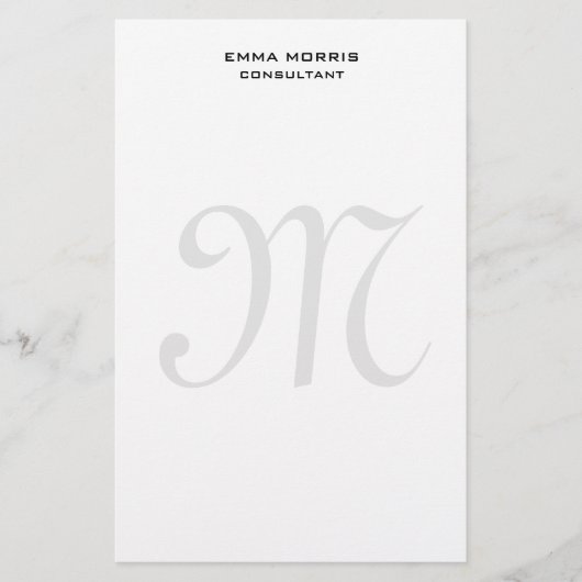 Monogram Modern Simple Minimalist Plain Briefpapier (Voorkant)