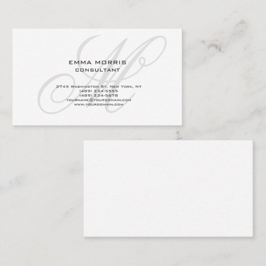 Monogram Modern Simple Minimalist Plain Visitekaartje (Voorkant / Achterkant)
