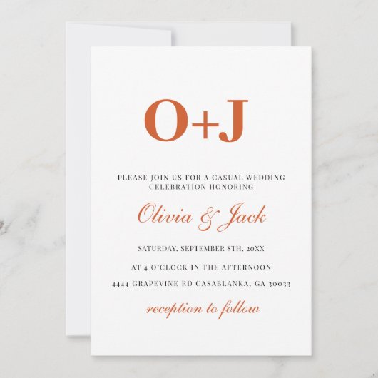 Monogram modern Sinaasappel minimalistische Casual Kaart (Voorkant)