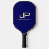 Monogram Modern Sjabloon Elegant Navy Blue Gold Pickleball Paddle (Achterkant)