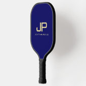 Monogram Modern Sjabloon Elegant Navy Blue Gold Pickleball Paddle (Links)