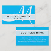 Monogram Modern Sky Blue Background Visitekaartje (Voorkant / Achterkant)