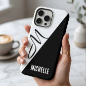 Monogram Modern Split Zwart & Wit Aangepaste Naam Case-Mate iPhone Case
