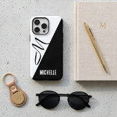 Monogram Modern Split Zwart & Wit Aangepaste Naam Case-Mate iPhone Case
