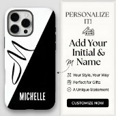 Monogram Modern Split Zwart & Wit Aangepaste Naam iPhone Hoesje