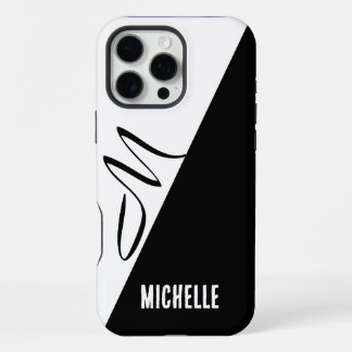 Monogram Modern Split Zwart & Wit Aangepaste Naam iPhone 16 Pro Max Hoesje