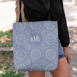 Monogram Modern Stijlvol blauw en groen Tote Bag