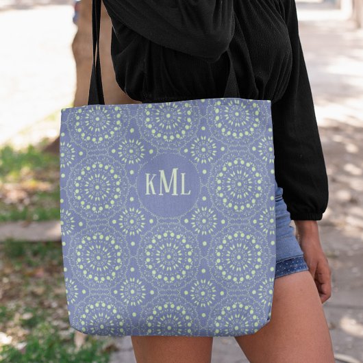 Monogram Modern Stijlvol blauw en groen Tote Bag