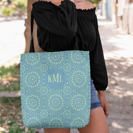 Monogram Modern Stijlvol Groen en Blauwgroen Tote Bag