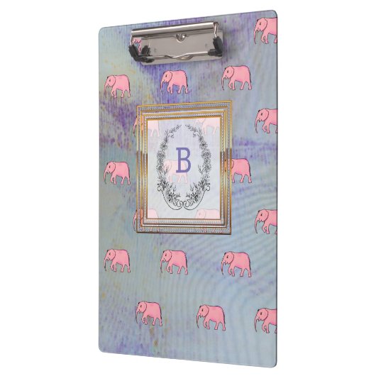 Monogram modern Stijlvolle Patronen Olephants Blue Klembord (Links)