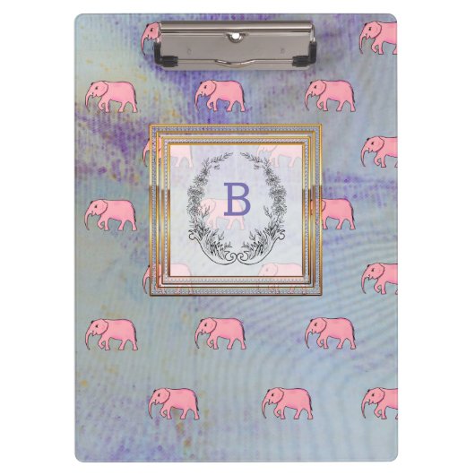 Monogram modern Stijlvolle Patronen Olephants Blue Klembord (Voorkant)