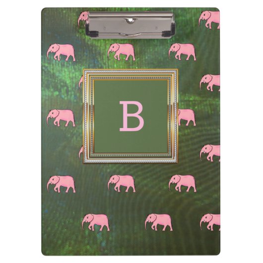 Monogram Modern Stijlvolle Patronen Olephants Gree Klembord (Voorkant)