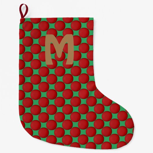 Monogram Modern Stijlvolle Rode Stippen Grote Kerstsok (Voorkant)