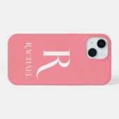 Monogram Modern Stijlvolle Roze iPhone 15 Case (Achterkant horizontaal)