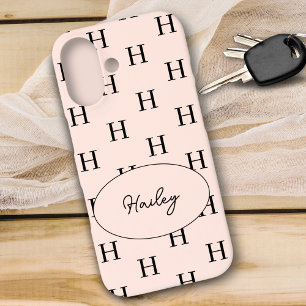 Monogram Modern Stijlvolle Roze Roos Patroon iPhone 16 Hoesje