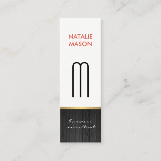 Monogram Modern Strakke Houten Goud Afwerking Mini Visitekaartje (Voorkant)