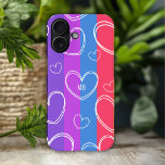 Monogram Modern Stripe Love Heart Girly iPhone 16 Hoesje<br><div class="desc">Monogram Modern Stripe Love Heart Girly iPhone 16 Hoesjes heeft een kleurrijk gestreept patroon met liefdesharten en gepersonaliseerd met uw aangepaste monogram in eenvoudige kalligrafie scripttypografie. Personaliseer door de tekst in de opgegeven tekstvakken te bewerken. Ontworpen door ©2024 Evco Studio www.zazzle.com/store/evcostudio</div>