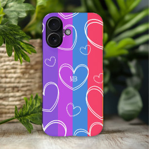 Monogram Modern Stripe Love Heart Girly iPhone 16 Hoesje