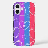 Monogram Modern Stripe Love Heart Girly Case-Mate iPhone Case (Achterkant)