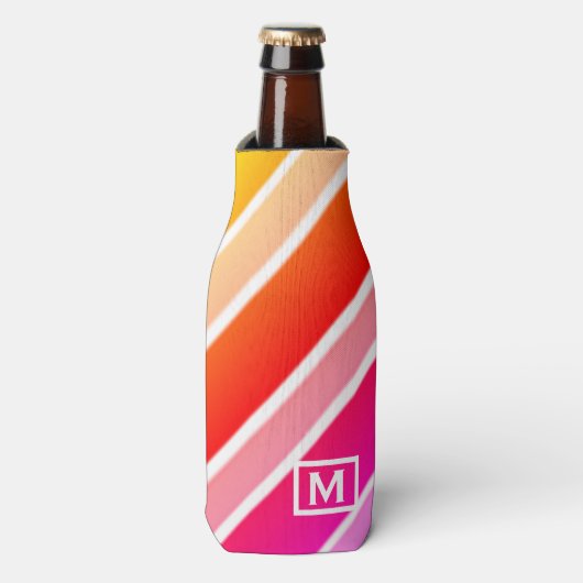 Monogram Modern Summer Stripes Cute Cool Flesjeskoeler (Fles Voorkant)