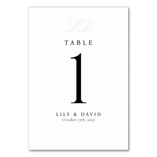 Monogram Modern Table Number Kaart (Voorkant)