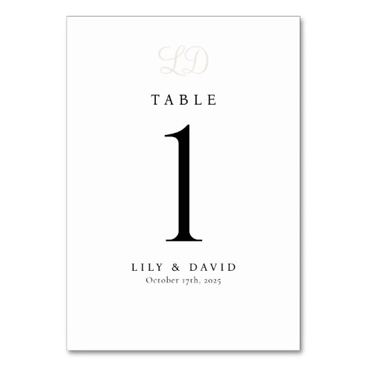 Monogram Modern Table Number Kaart (Voorkant)